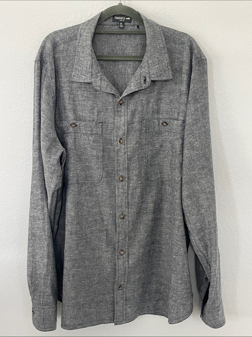 Toad&Co Hemp TENCEL Slim Fit Button Front Shirt Gray XL‎ Long Sleeve Men’s